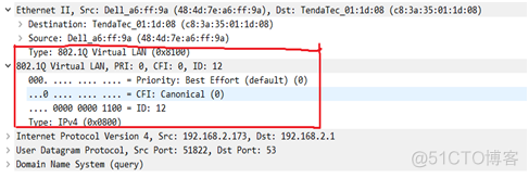 关于vlan间互访数据包分析 vlan互访概念_字段_02