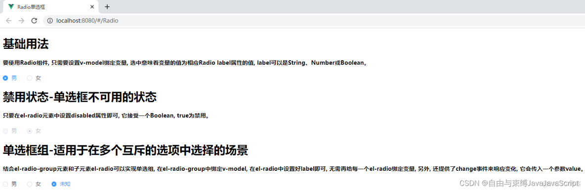 Element UI之Radio单选框组样式 radio单选框组实现_单选框_02