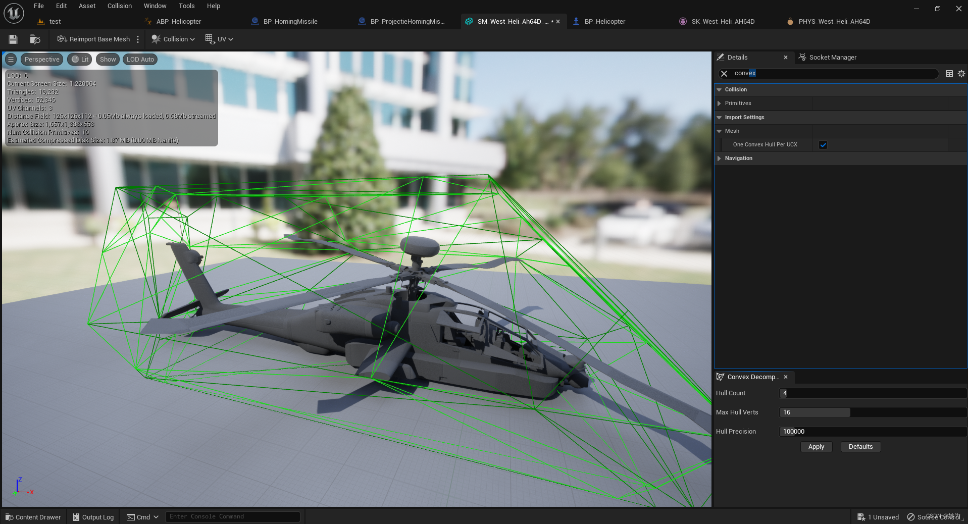 unreal engine5.1中设置convex decomposition凸包分解_convex