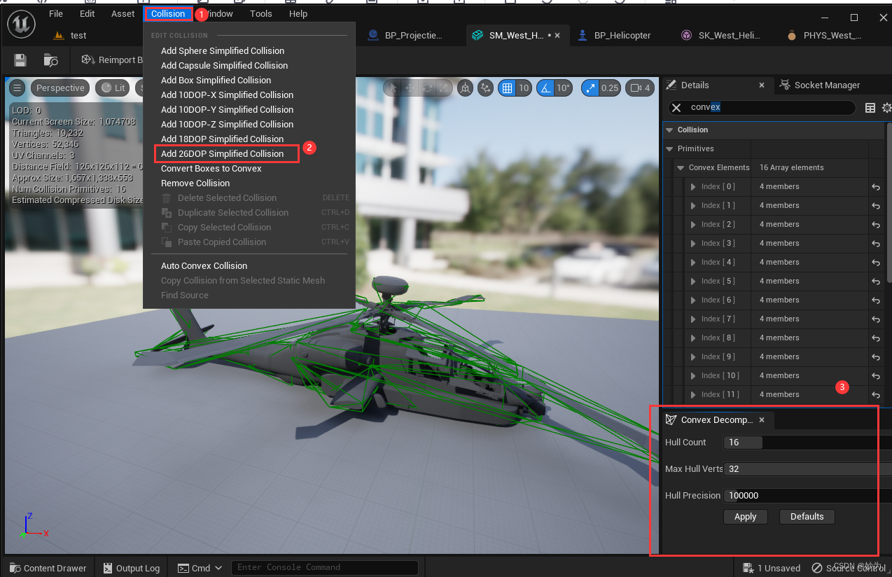 unreal engine5.1中设置convex decomposition凸包分解_虚幻_04