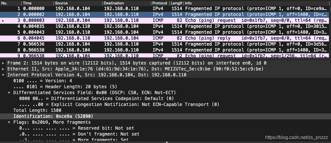 Wireshark怎么查看IP数据报的分片个数 利用wireshark分析ip数据报_IP_03