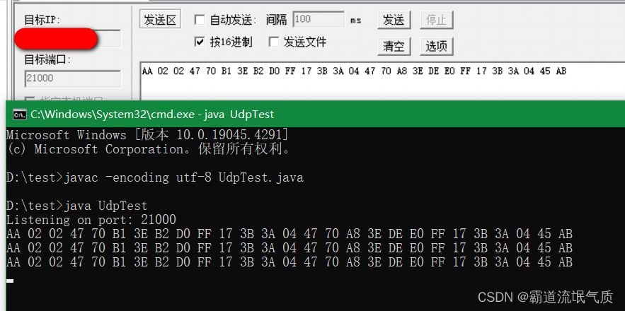 Java中实现监听UDP协议的指定端口并收到数据按照十六进制输出_开发语言_03