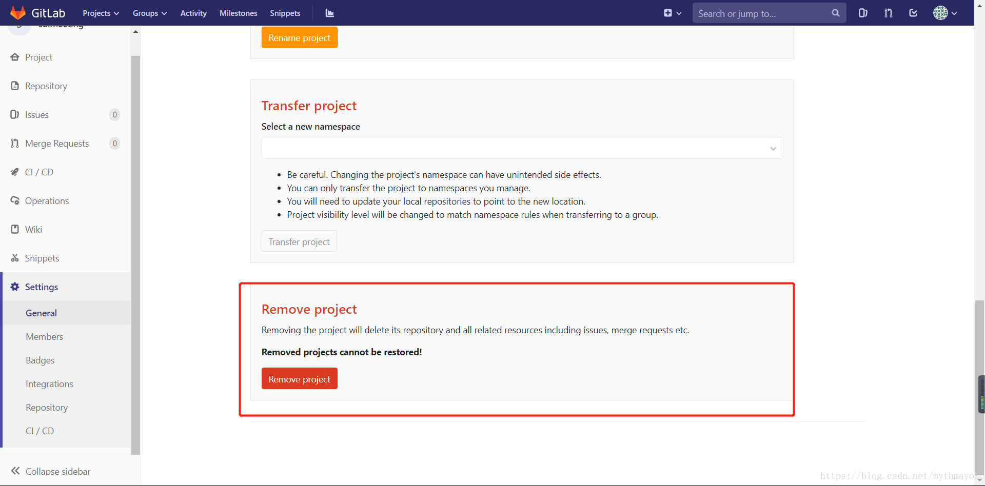 gitlab的项目文件夹怎么删除 gitlab上删除项目_远程仓库_16