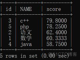 mysql查询结果按学号升序排序 mysql查询学号为7的学生_mysql_10