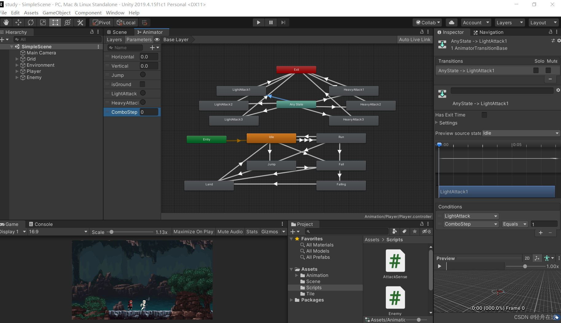 Unity 2D 角色攻击 unity2d敌人ai_ci