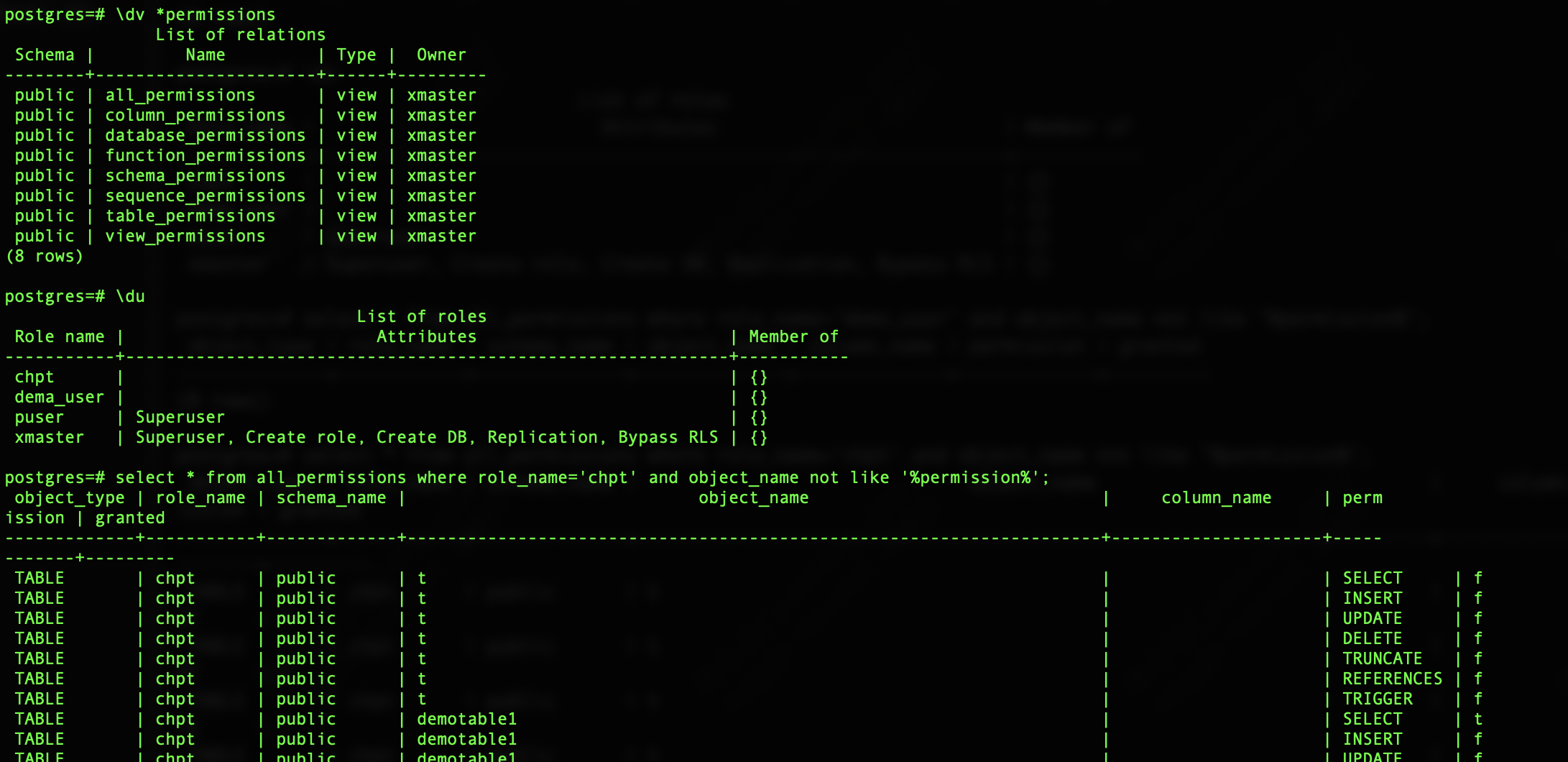 pg授权查看一个schema pg查询表权限_postgresql_18