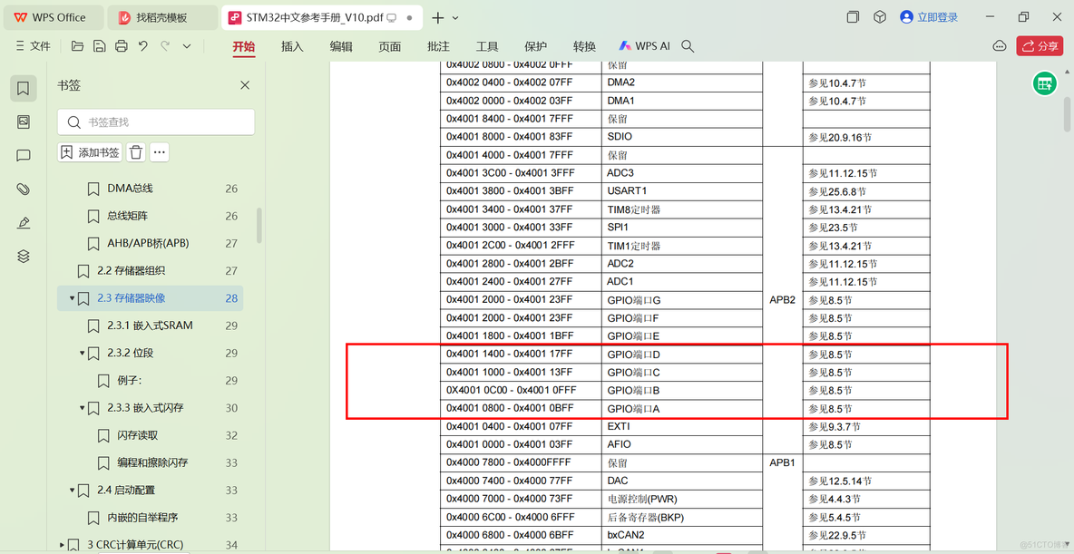 STM32入门开发-详解GPIO口的配置与控制方式（以LED灯为例）_寄存器_18