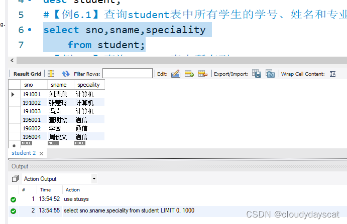 MySQL查询学生姓名及所在地只显示前五行数据_mysql