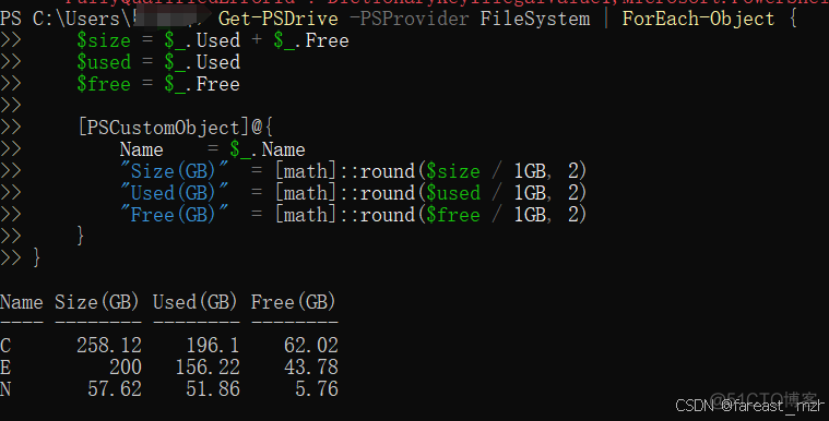 windows disk sizes, wmic, Get-PSDrive_ide