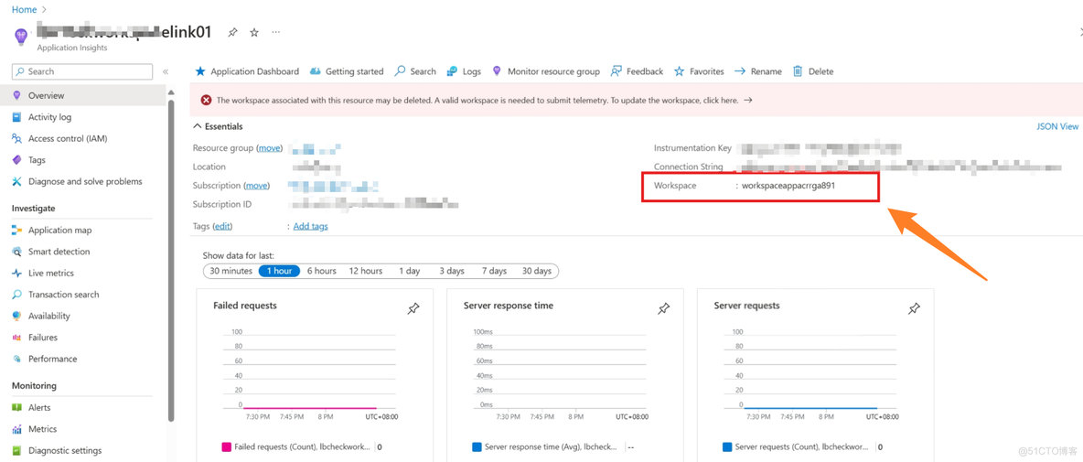 [Azure Application Insights]Azure应用程序见解概述页面中workspace的link不见了？_问题解答