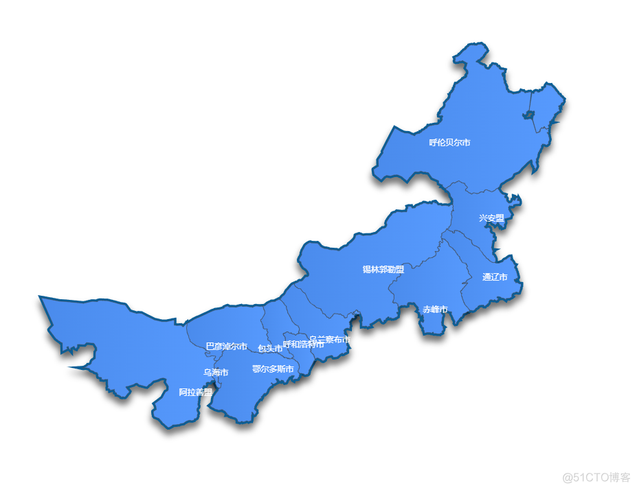echarts 地图 显示某一个省的地图，点击可进入市 点击空白可返回上级 - 内蒙古demo_javascript