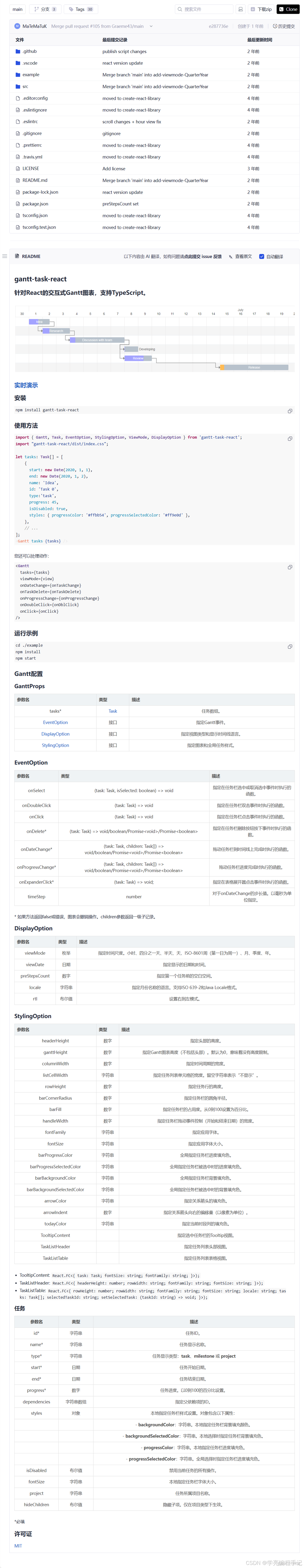 开源 gantt-task-react 甘特图react组件_开源