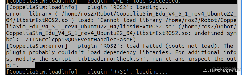 plugin ‘ROS2‘: loading...error CoppeliaSim和ROS2插件问题_学习