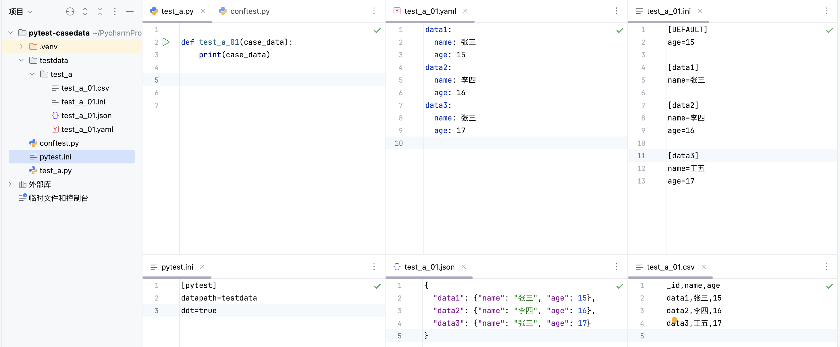 Pytest自动化发现测试数据并进行数据驱动-支持YAML/JSON/INI/CSV数据文件_用例