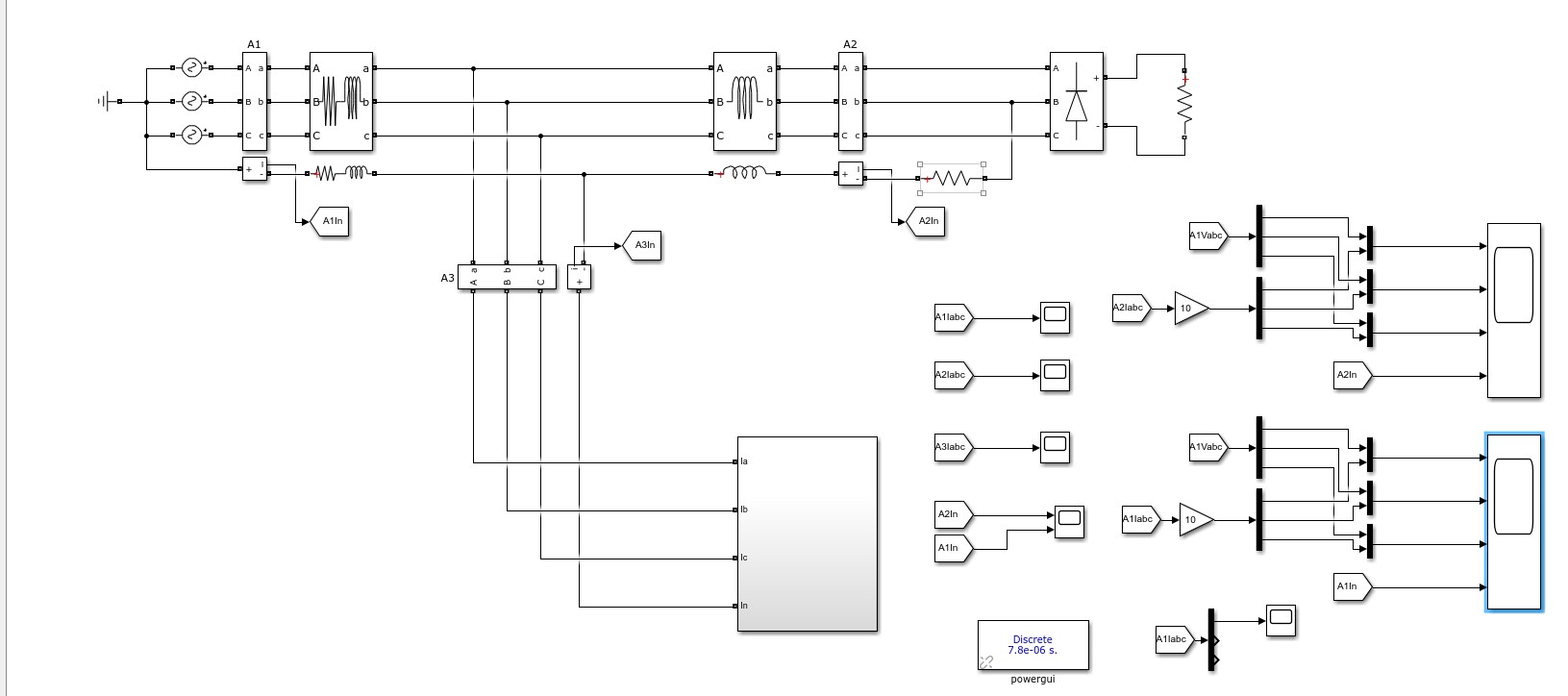 三相四桥臂APF的双闭环控制的simulink仿真图，用的是Matlab2018a，可以看出，控制前电网电流THD值达24%_Simulink_07