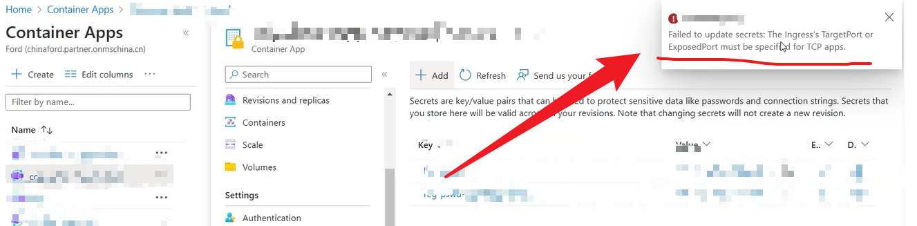 【Container App】部署Contianer App 遇见 Failed to deploy new revision: The Ingress