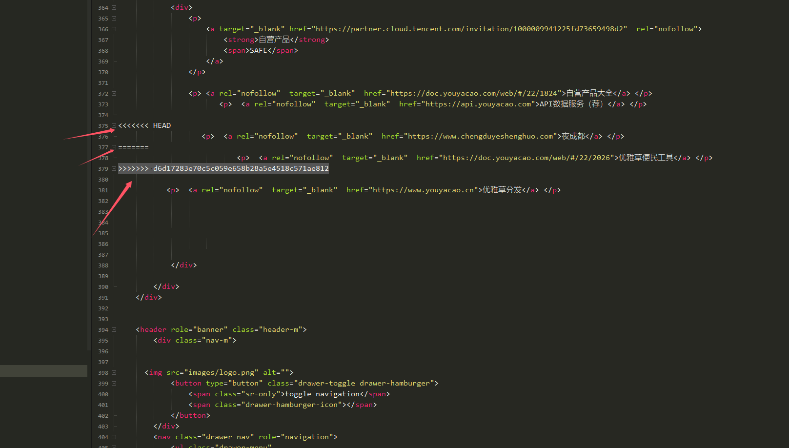 git 遇到冲突CONFLICT (content): Merge conflict in index.html Automatic merge failed; fix conflicts and t_git