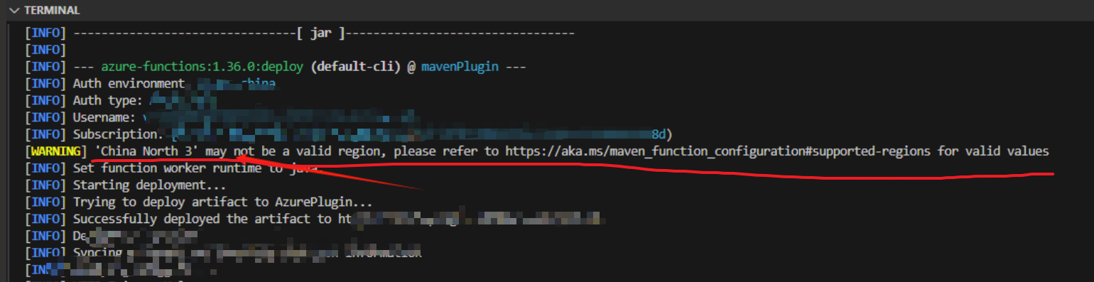 【Azure Function】部署Java Function失败：报错deploy [ERROR] Statuscode 401和警告 