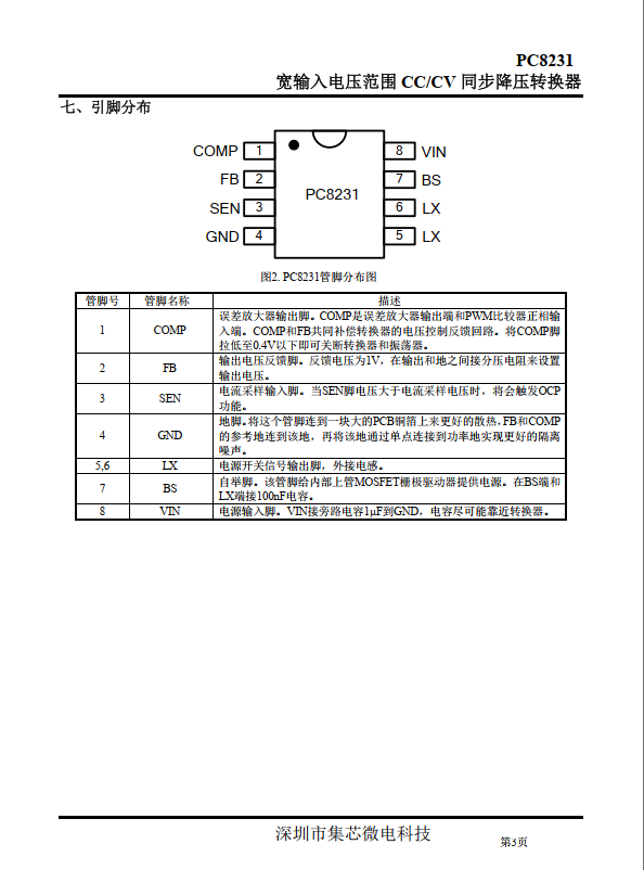 PC8231(CC/CV)5V/2.4A同步降压芯片 精准限流 补偿  只需极少外围元器件_限流_02