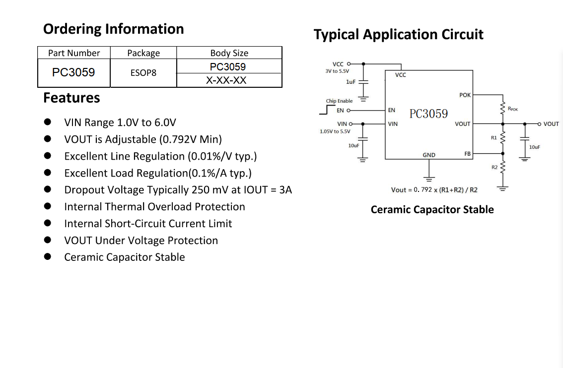 PC3059（替代RT9059)低压差线性稳压器具有3A大电流输出_芯片组_02