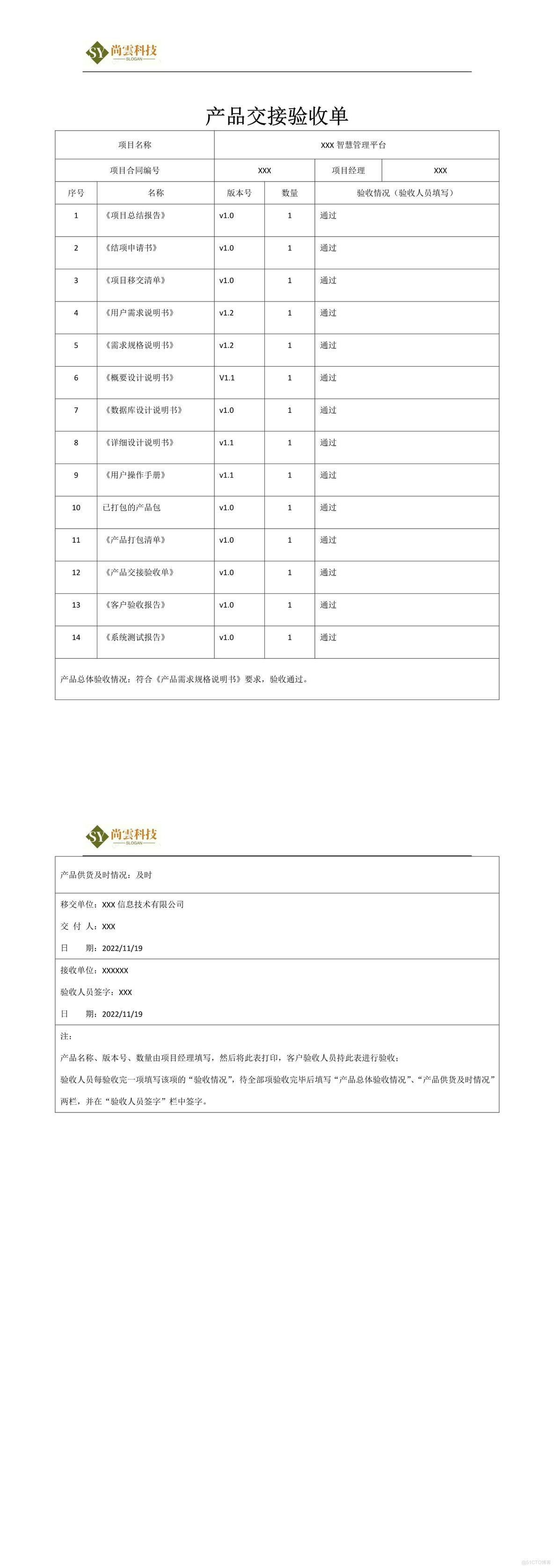 产品交接验收单模板_软件文档资料