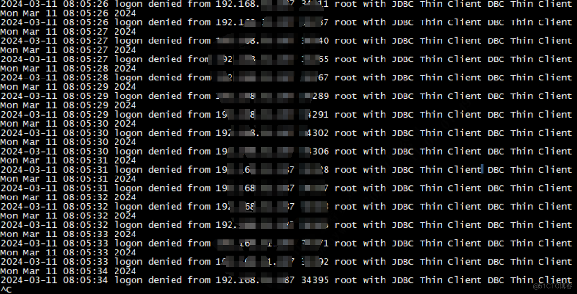 Oracle-logon denied from xxx.xxx.xxx.xxx xxxx root with JDBC Thin Client DBC Thin Client_ORA-1017