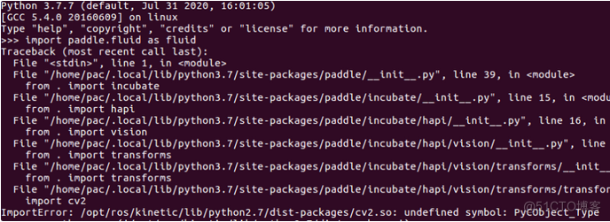 安装Paddlepaddle import paddle.fluid as fluid报错：ImportError: /opt/ros/kinetic/lib/python2.7/dist-pack_python