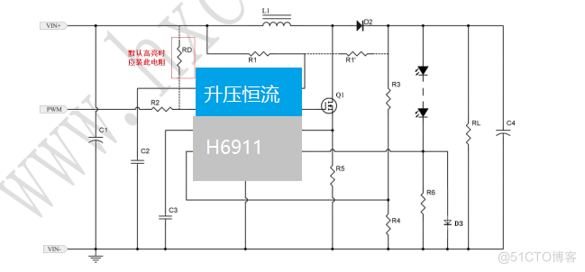 H6911 DC2.6-40V升压IC 升24V36V48V60V80V100V10A数转模无频闪LED芯片_低功耗