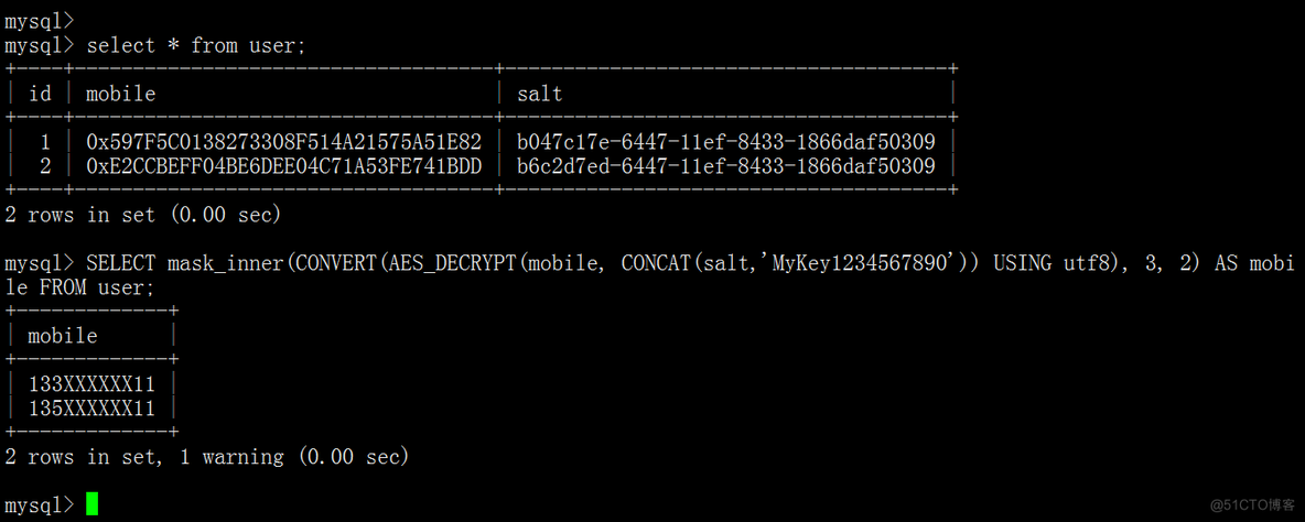 用MySQL自身函数实现 - 随机盐加密，解密，脱敏。_字段_02