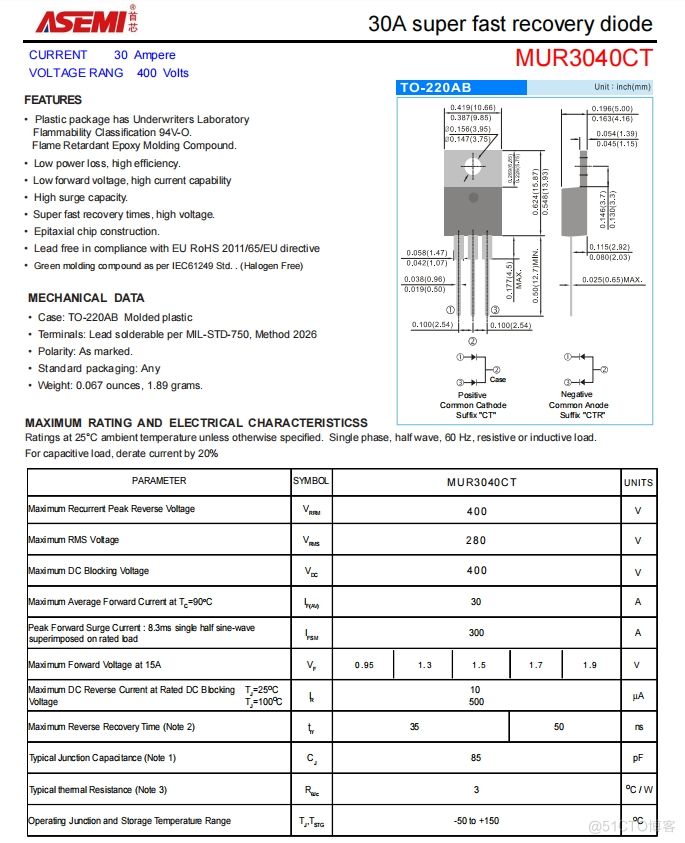 MUR3040CT-ASEMI快恢复二极管MUR3040CT_二极管_02