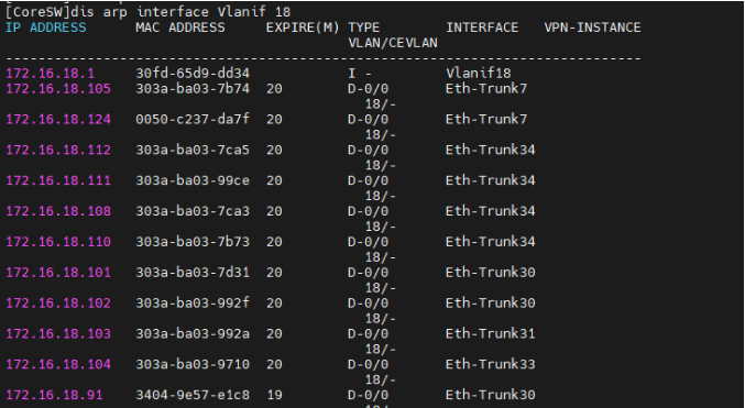 华为核心交换机下查询ARP信息和查询某个vlan下ARP信息_核心_02