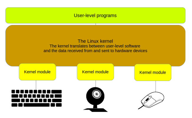 内核模块充当设备和 Linux 内核之间的转换器。