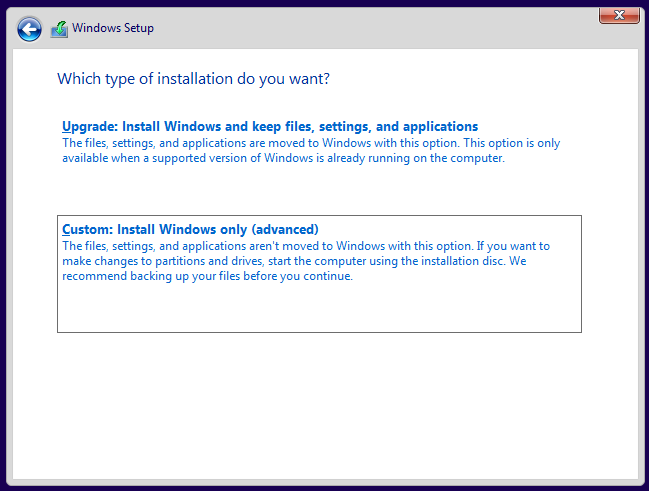选择 Windows 的安装方式