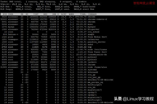 Linux怎么查看正在运行的进程的CPU和内存使用率？
