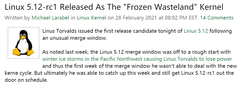 暴雪也没拦住的新版本：冰冻荒原版Linux内核还是来了
