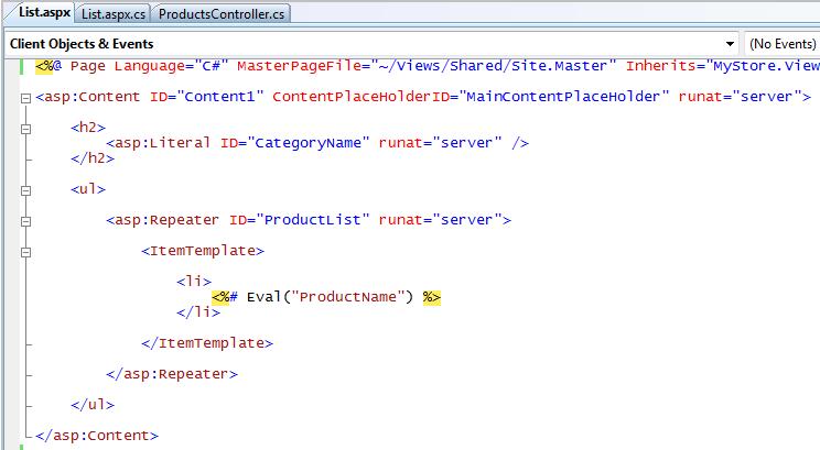 我们可以使用< asp:literal> 和 < asp:repeater>服务器控件来实现我们的HTML界面