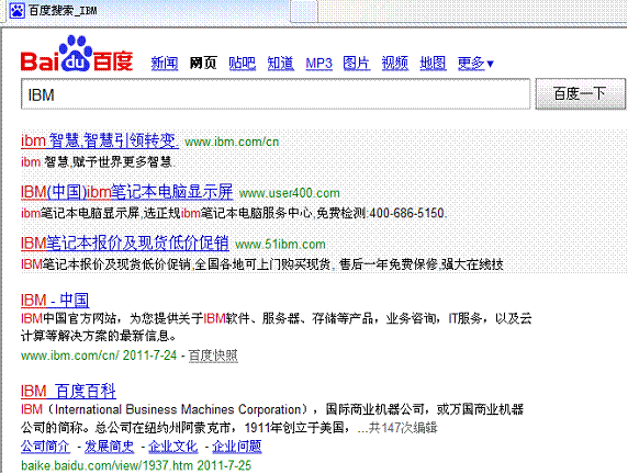 图 6. 运行 Baidu 界面检索图