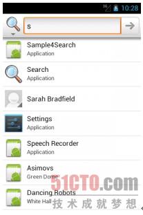 Global search suggestions showing results of the sample app