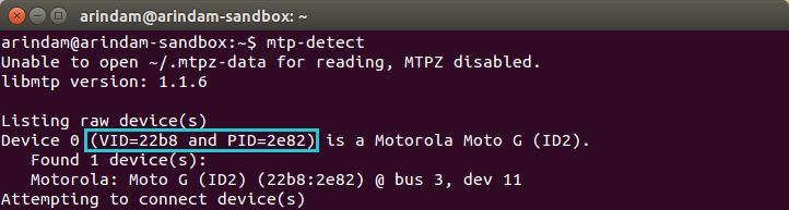 mtp-detect Command Output