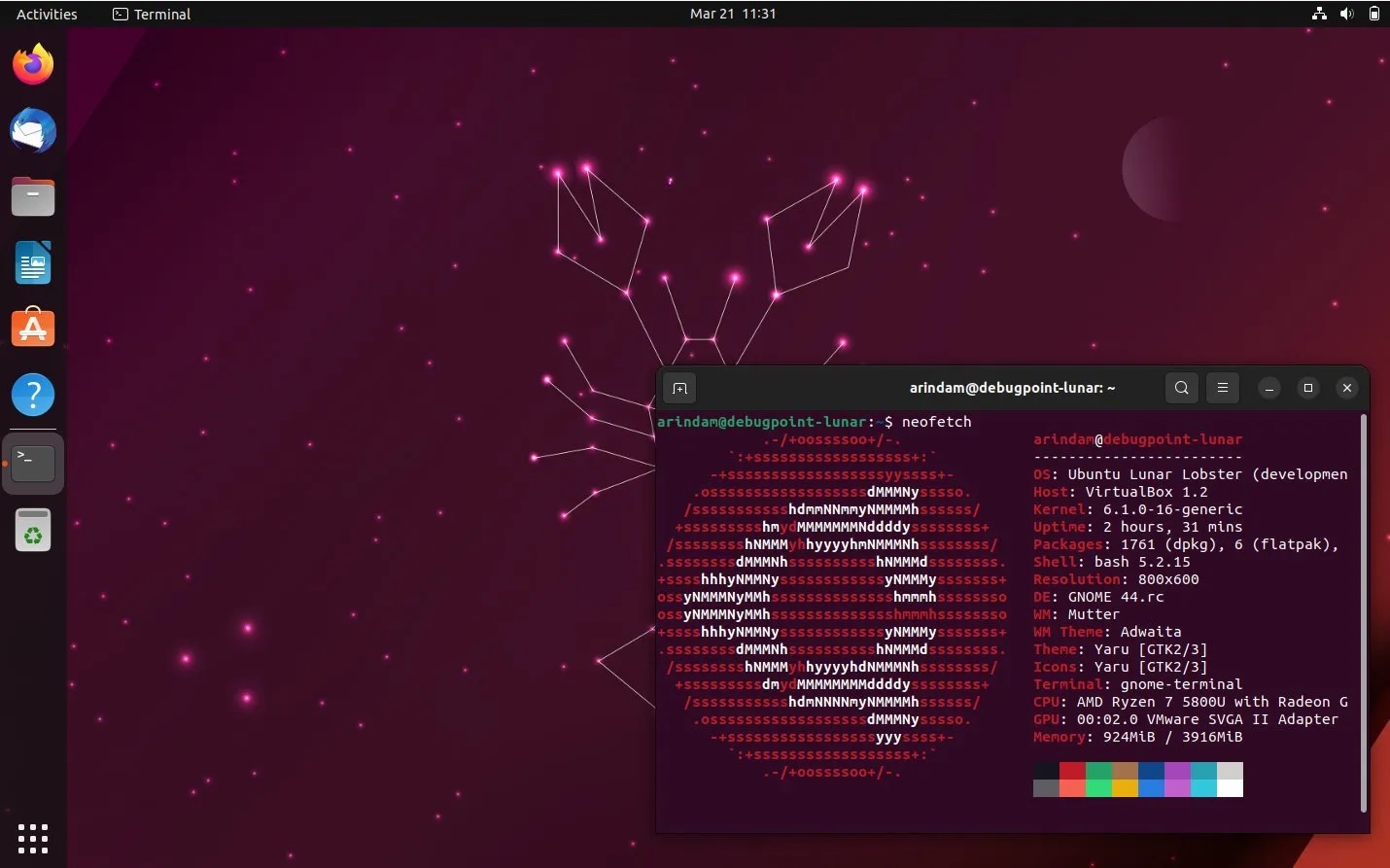 Ubuntu 23.04 Lunar Lobster Daily Live desktop