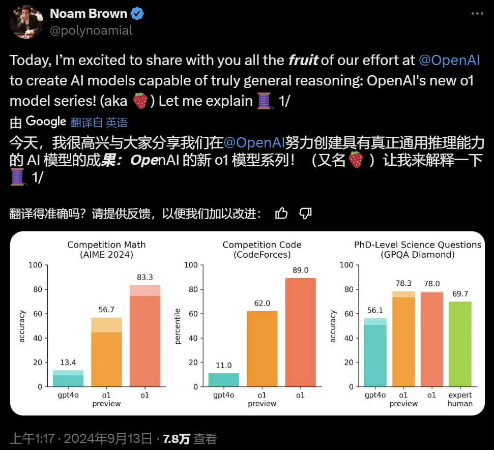 OpenAI发布突破性AI模型o1系列，推理能力大幅跃升重塑行业格局-AI.x社区