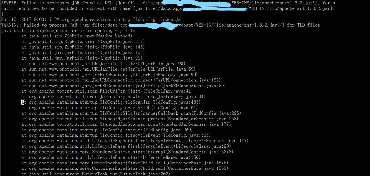 Failed to process Jar for TLD files java.util.zip.ZipException：error in opening zip file_jar