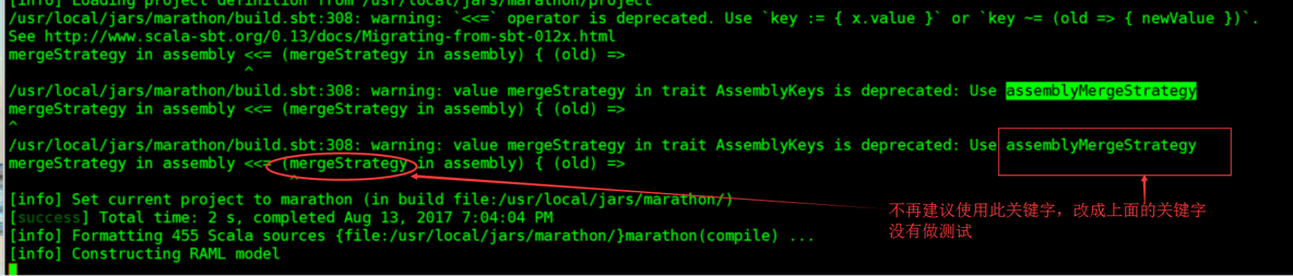 sbt  assembly编译打包时报: deduplicate: different file contents found in the following:_ marathon _03