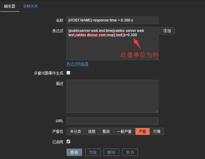 添加 zabbix web 访问速度触发器_触发器