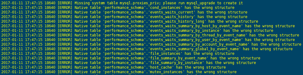 mysql错误【一】[ERROR] Missing system table mysql.proxies_priv_mysql