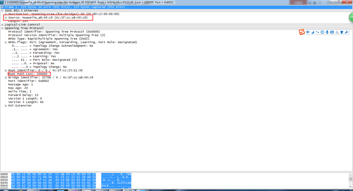 ENSP中模拟stp生成树根路径cost值计算_ENSP_03